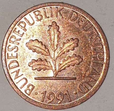 1991 D - 1 PFENNIG - ONE PFENNIG - GERMANY - FEDERAL REPUBLIC - (Copper Plated Steel)